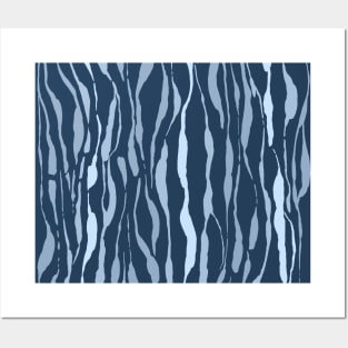 animal print - light blue striped tiger-zebra over navy blue background Posters and Art